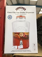 KILNER GLASS CLIP TOP DRINKS DISPENCER 8L: LOCATION - SIDE RACK(COLLECTION OR OPTIONAL DELIVERY AVAILABLE)