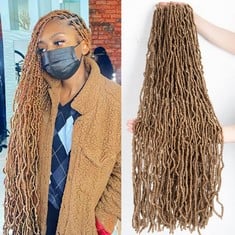 4 X LI&QUEEN NEW FAUX LOCS 21STRANDS CROCHET HAIR 36 INCH NEW SOFT LOCS 5 PACKS/LOT CURLY WAVY PRE-LOOPED FAUX LOCS GODDESS SYNTHETIC FIBER HAIR EXTENSIONS, 36 INCH, 27#  - TOTAL RRP £117: LOCATION -