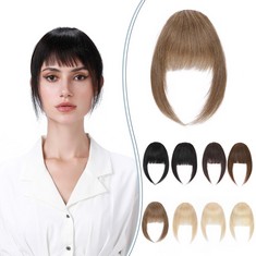 QUANTITY OF ASSORTED ITEMS TO INCLUDE CLIP IN FRINGE HUMAN HAIR FRONT BANGS 100% REAL HAIR FRINGE EXTENSIONS BANGS WITH TEMPLES ONE PIECE #04 MEDIUM BROWN: LOCATION - RACK B