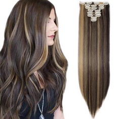 QUANTITY OF ASSORTED ITEMS TO INCLUDE SYNTHETIC CLIP IN HAIR EXTENSIONS 8 PIECES - 26 INCHES, BLEACH BLONDE - STRAIGHT FULL HEAD HAIRPIECES, WEIGHT:140G : LOCATION - RACK B