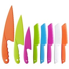 QUANTITY OF ASSORTED ITEMS TO INCLUDE MAZYPO 8 PCS KIDS KITCHEN KNIFE SETS, NYLON KNIVES FOR KIDS SAFE COLORFUL PLASTIC COOKING KNIFE FOR TODDLER, FOR FRUIT SALADS OR CAKE CUTTING: LOCATION - RACK B