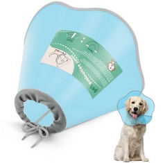 9 X SUPET DOG CONE COLLAR, ADJUSTABLE PET RECOVERY COLLAR DOG SURGERY CONE PROTECTIVE DOG CONE COLLAR FOR LARGE SMALL DOGS AFTER SURGERY, PLASTIC DOG CATS , BLUE XXXL  - TOTAL RRP £121: LOCATION - RA