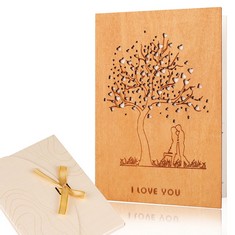 QUANTITY OF CREAWOO HANDMADE WOOD I LOVE YOU GREETING CARD, WOODEN HAPPY ANNIVERSARY, WEDDING, ROMANTIC BIRTHDAY, DATING, VALENTINE'S DAY GREETING CARDS FOR HER HIM WIFE HUSBAND GIRLFRIEND BOYFRIEND