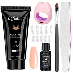 22 X LOFUANNA POLY GEL NAIL KIT-30ML NUDE POLY EXTENSION GEL NAIL STARTER KIT, POLY NAIL GEL WITH NAIL LAMP SLIP SOLUTION NAIL FORM NAIL BRUSH,NAIL STRENGTHEN NAIL GEL KIT DIY FOR BEGINNERS - TOTAL R