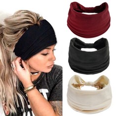 25 X FASHBAND WIDE HEADBAND RED KNOTTED HAIR BAND YOGA ELASTIC HEADWRAPS HAIR ACCESSORIES FOR WOMEN AND GIRLS , PACK OF 3  - TOTAL RRP £136: LOCATION - RACK A