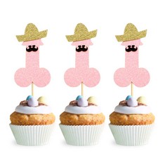 QUANTITY OF ASSORTED ITEMS TO INCLUDE N / A 24 PACK GLITTER BACHELORETTE CUPCAKE TOPPERS WITH MINI HAT MOUSTACHE PICKS BRIDAL SHOWER BACHELOR BIRTHDAY PARTY CAKE DECORATIONS SUPPLIES,PINK,SMALL - TOT