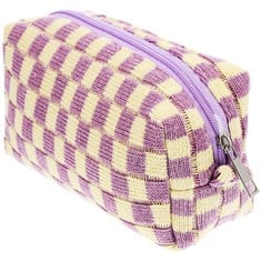 QUANTITY OF ASSORTED ITEMS TO INCLUDE GALPADA CHECKERED MAKEUP BAG WOOLEN YARN ZIPPER COSMETIC BAG TOILETRY BAG FOR GIRLS TRAVEL : LOCATION - RACK D