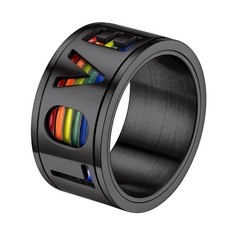 QUANTITY OF ASSORTED ITEMS TO INCLUDE SUPLIGHT LOVE IS LOVE GAY PRIDE FIDGET SPINNER RING FOR ANXIETY MEN WOMEN STAINLESS STEEL BLACK RAINBOW LGBTQ RINGS FOR GAY MEN LESBIAN WEDDING RINGS SIZE 12 RRP