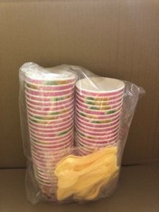 QUANTITY OF ASSORTED ITEMS TO INCLUDE 48 PACK ICE CREAM TUBS AND SPOONS : LOCATION - RACK D