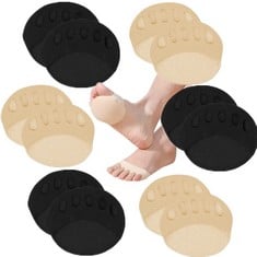 QUANTITY OF ASSORTED ITEMS TO INCLUDE 6 PAIRS FOOT PADS HONEYCOMB FOREFOOT PADS SWEAT PADS FEET METATARSAL PADS FOREFOOT PADS FOR WOMEN PREVENTION PAIN RELIEF HONEYCOMB FABRIC FOOT PADS TOE SOCKS: LO