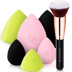 30 X DOCOLOR 6+1PCS MAKE UP SPONGES WITH FOUNDATION BLENDING BRUSH KABUKI FOUNDATION BRUSH PROFESSIONAL FOUNDATION SPONGE BEAUTY SPONGE BEAUTY MAKEUP BLENDER FOR STIPPLING LIQUID BLENDING FACE BRUSH