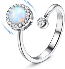 18 X MILACOLATO 925 STERLING SILVER FIDGET RINGS FOR WOMEN GIRL OPEN ADJUSTABLE ANXIETY RINGS SPINNER RING MOONSTONE OPAL RINGS STACKABLE KNUCKLE PROMISE WEDDING ENGAGEMENT RINGS WITH GIFT BOXED GRAY