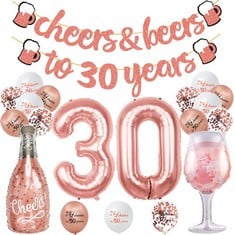 27 X 30TH BIRTHDAY DECORATIONS, 30TH BIRTHDAY DECORATIONS FOR WOMEN, ROSE GOLD PARTY DECORATIONS WITH CHEER BANNER, CONFETTI BALLOONS, NUMBER 30 FOIL BALLOON AND CUPS FOIL BALLOONS, HAPPY BIRTHDAY SU