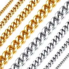 QUANTITY OF ASSORTED ITEMS TO INCLUDE RICHSTEEL 6MM WIDTH CUBAN CHAIN LINK NECKLACE, 71CM, 28 INCH  LENGTH, DIAMOND FINISH CURVED EDGES NK 1:1 CURB CHAIN, LOBSTER CLASP, 316L STAINLESS STEEL JEWELRY,