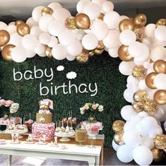 QUANTITY OF ASSORTED ITEMS TO INCLUDE WHITE AND GOLD BALLOON ARCH KIT, AIVATOBA GOLD AND WHITE BALLOONS DECORATION FOR BABY SHOWER, GIRLS WEDDING CHILDREN BIRTHDAY PARTY. RRP £420: LOCATION - RACK E