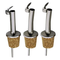 QUANTITY OF NA 3 PCS STAINLESS STEEL CORK OLIVE OIL POURERS OIL BOTTLE SPOUTS VINEGAR DISPENSER WITH HINGED FLIP TOP CAP FOR WINE, SYRUP, LIQUOR… - TOTAL RRP £296: LOCATION - RACK F