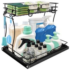 QUANTITY OF ASSORTED ITEMS TO INCLUDE PULL OUT CABINET ORGANIZER 2 TIER UNDER KITCHEN SINK ORGANIZER EASY INSTALLATION UNDER SINK STORAGE WITH SLIDING DRAWER FOR KITCHEN AND BATHROOM CABINET STORAGE