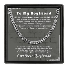 17 X SUNSH TO MY BOYFRIEND NECKLACE - MEN'S STAINLESS STEEL NECKLACE WITH QUOTE CARD? 26 INCHES LONG NECKLACE FOR BOYFRIEND - TOTAL RRP £212: LOCATION - RACK A