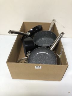 BOX OF ASSORTED NON STICK PANS