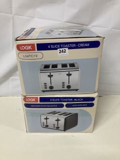 2 X LOGIK 4 SLICE TOASTER - CREAM & BLACK