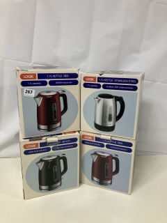 4 X LOGIK 1.7L KETTLES - ASSORTED COLOURS