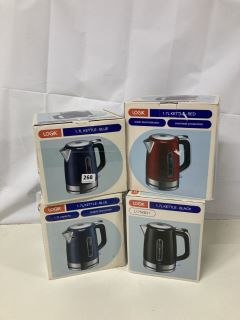 4 X LOGIK 1.7L KETTLES - ASSORTED COLOURS