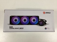 MSI MAG CORELIQUID 360R LIQUID COOLING (ORIGINAL RRP - €130,00) IN BLACK. (WITH BOX. FOR MORE DETAILS ABOUT THE COMPONENTS, PLEASE LOOK AT THE PICTURES, THE PRODUCT MAY BE BROKEN OR INCOMPLETE) [JPTZ