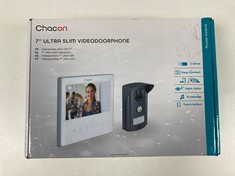 CHACON 7" ULTRA SLIM VIDEO DOORPHONE VIDEO DOOR PHONE (ORIGINAL RRP - €138,20) IN WHITE / SILVER (WITH BOX, VIDEO DOORPHONE, MIRROR MONITOR AND CABLES (FOR MORE INFORMATION, SEE PICTURES)) [JPTZ6318]