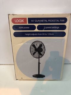 LOGIK 16" GUN METAL PEDESTAL FAN