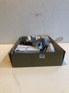 BOX OF KITCHEN ITEMS INC ESSENTIALS HAND MIXER