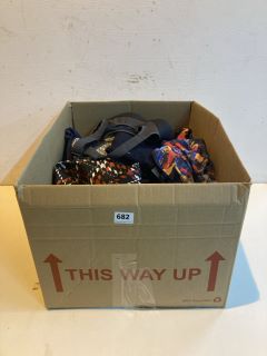 BOX OF ASSORTED CLOTHES ITEMS INC DARK BLUE JEANS