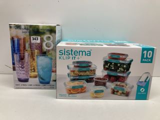 2X ASSORTED ITEMS INCL. 10 PACK SISTEMA KLIP IT GLASS STORAGE CONTAINERS