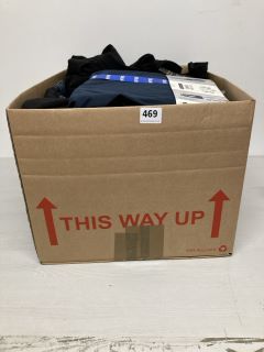 BOX OF ASSORTED CLOTHING IN VARIOUS SIZES AND DESIGNS