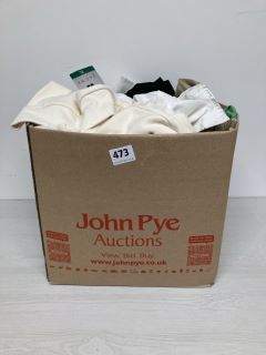 BOX OF ASSORTED CLOTHING IN VARIOUS SIZES AND DESIGNS