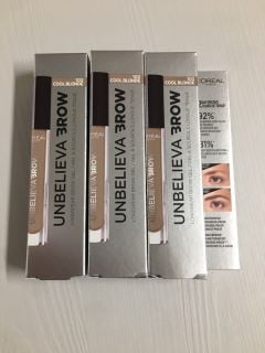 3 X L'OREAL PARIS UNBELIEVABROW LONGWEAR BROW GEL 102 COOL BLONDE