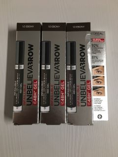 3 X L'OREAL PARIS UNBELIEVABROW 1.0 EBONY