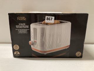 2 SLICE WHITE AND ROSE GOLD TEXTURED TOASTER