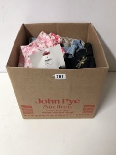 A BOX OF ASSORTED CLOTHING TO INCLUDE NEW LOOK TOP SIZE 10