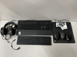 GAMING ACCESSORIES TO INCLUDE HEADPHONES AND A KEYBOARD