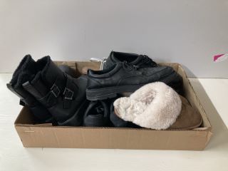 A BOX OF ASSORTED PAIRS OF FOOTWEAR TO INCLUDE BOOTS