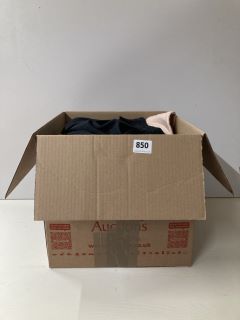 A BOX OF ASSORTED CLOTHING TO INCLUDE BOOHOO DRESS SIZE 16