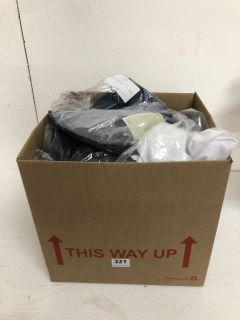 BOX OF ASSORTED DESIGNER CLOTHING IN VARIOUS SIZES & DESIGNS