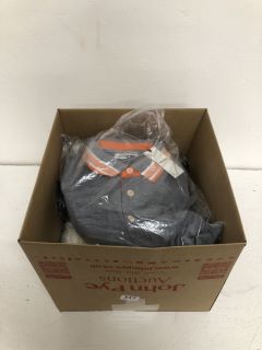 BOX OF ASSORTED DESIGNER CLOTHING IN VARIOUS SIZES & DESIGNS