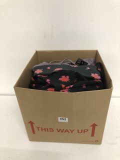 BOX OF ASSORTED DESIGNER CLOTHING IN VARIOUS SIZES & DESIGNS