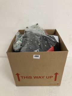 BOX OF ASSORTED DESIGNER CLOTHING IN VARIOUS SIZES & DESIGNS