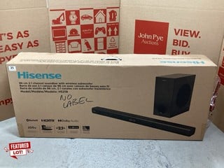 HISENSE 2.1CH CHANNEL SOUNDBAR WITH WIRELESS SUBWOOFER MODEL: HS218 (SEALED) RRP: £149