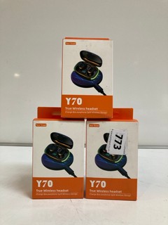 3 X NEW TREND Y70 TRUE WIRELESS HEADSET, CHARGE BOX, EARPHONE SPLIT WIRELESS DESIGN.