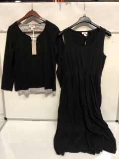 1 X THE WHITE COMPANY JERSEY PLEATED DRESS BLACK SIZE 14 RRP £109, TO ALSO INCLUDE ORGANIC COTTON NOTCH NECK TOP BLACK SIZE 12