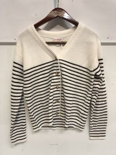 1 X THE WHITE COMPANY COTTON RICH RIBBED BRETON STRIPE CARDIGAN SIZE 10