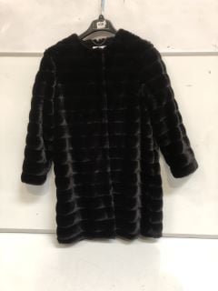 1 X THE WHITE COMPANY STRIPE FAUX FUR COAT MEDIUM BLACK RRP£239